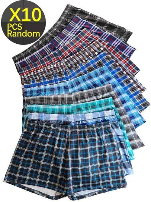 10pcs mens classic boxer briefs breathable elastic waistband loose fit assorted colors black red orange comfortable everyday underwear for casual wear comfortable underwear classic pattern breathable fabric