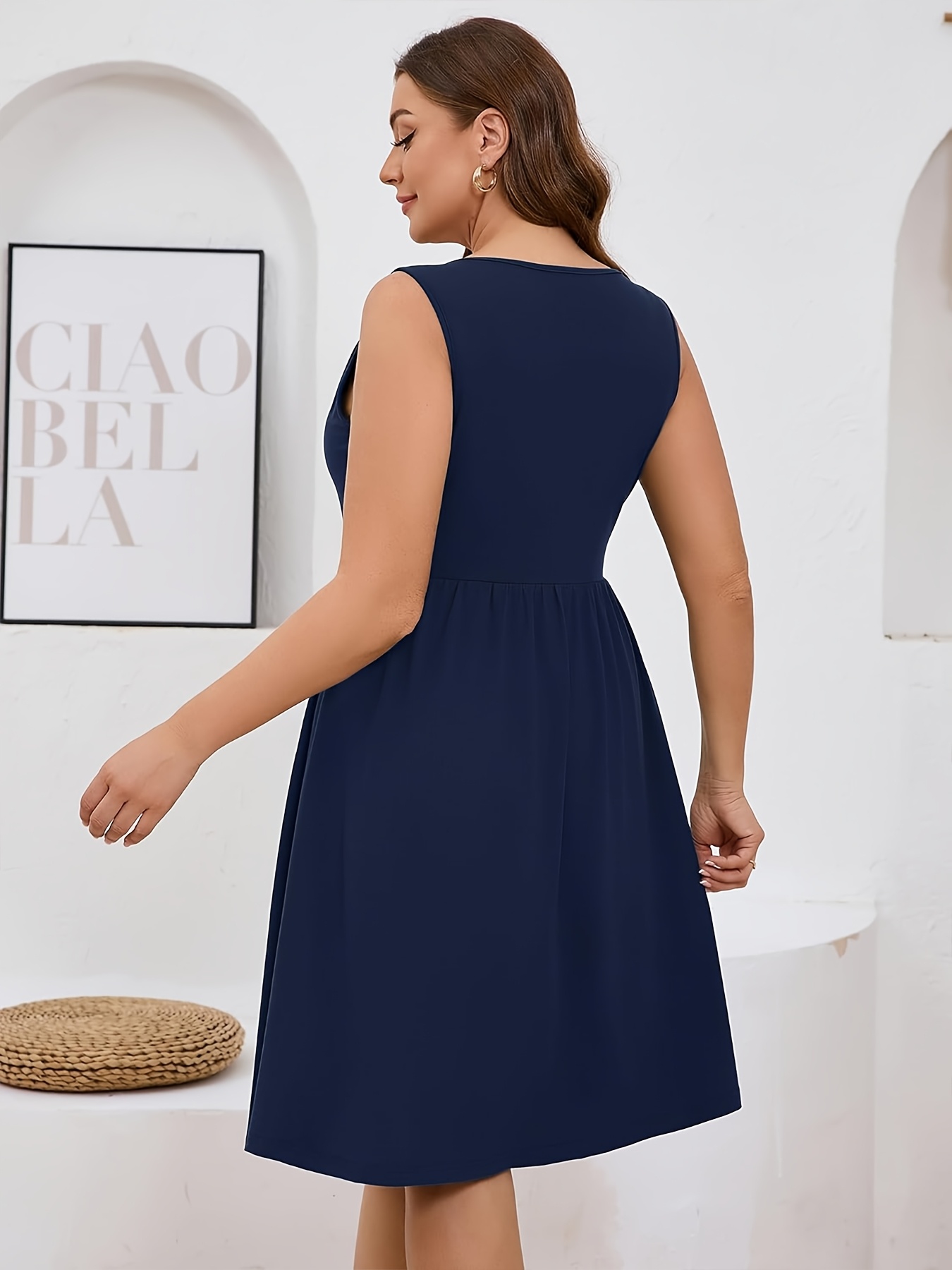 plus size sleeveless summer dresses AusLook Tank Dress for Women Black 1X Casual Crewneck Flowy Pleated Sun Maternity Tunic Babydoll Tshirt Swing Vacation Sundresses with Pockets at Amazon Women's Clothing store knee slit adds subtle movement and style 68% rayon Women's Plus Sleeveless Ribbed Square