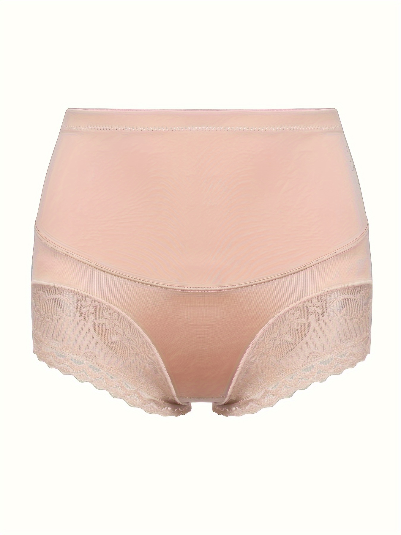 Plus Size Elegant Panty, Women's Plus Contrast Lace High Rise Tummy Control  Medium Stretch Panty