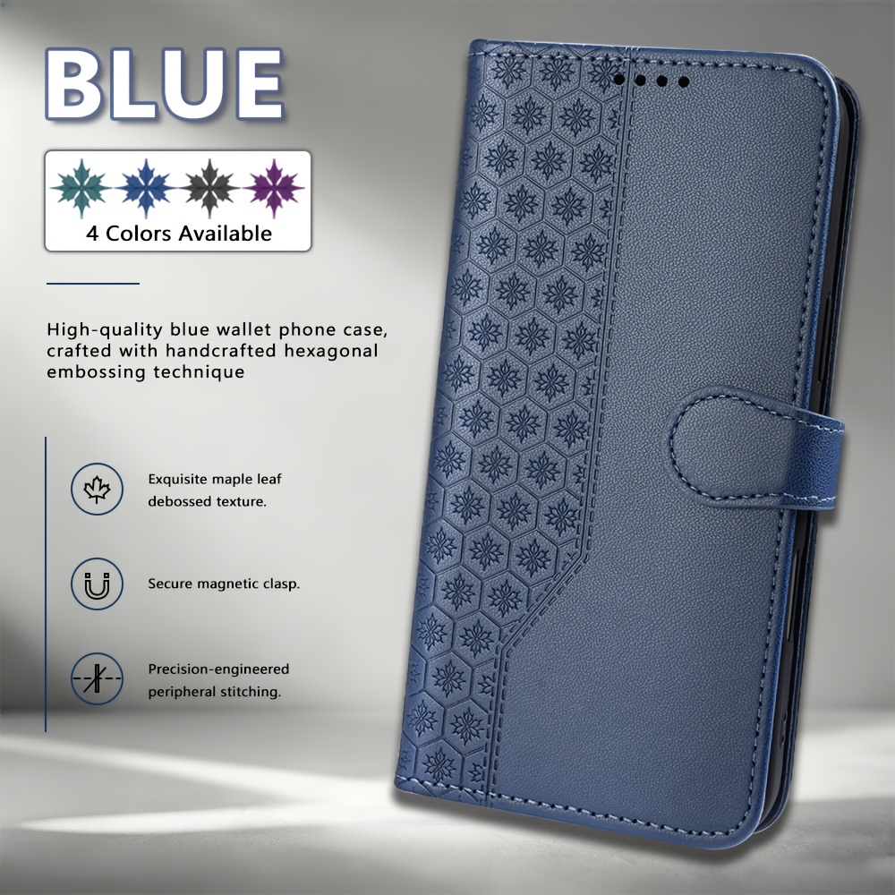 TEMU Phone Case: [for Redmi Wallet Case] Fits Redmi A7 Pro 3 Card Holder Flip Cover Protective Case, Maple Leaf Embossed Magnetic Protective Case,