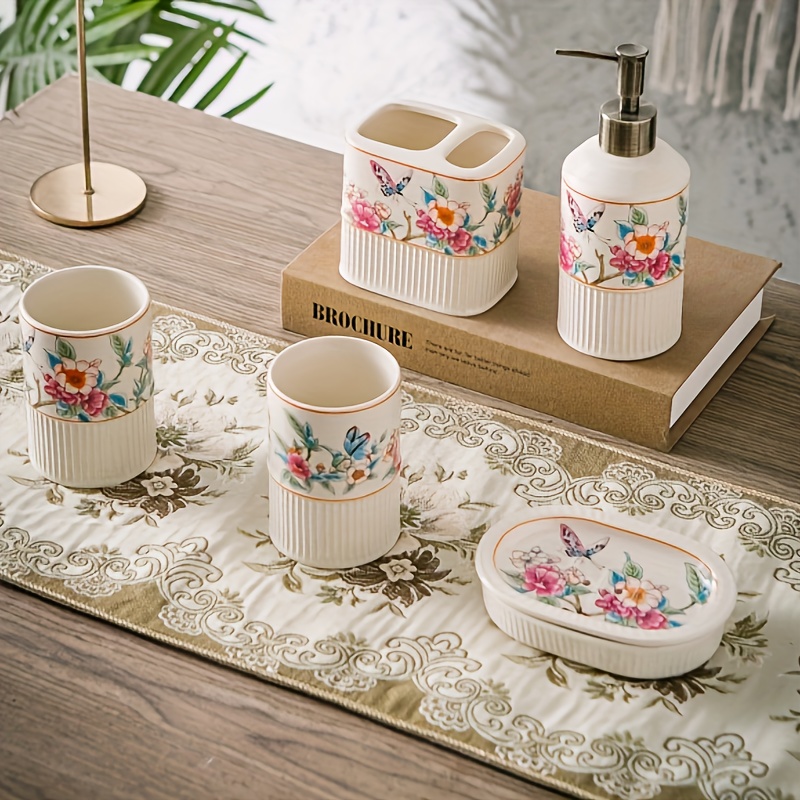 Creative Scents - Set di 4 accessori da bagno con dispenser per sapone, portaspazzolino da denti, bicchiere e portasapone, idea regalo Quilted Mirror