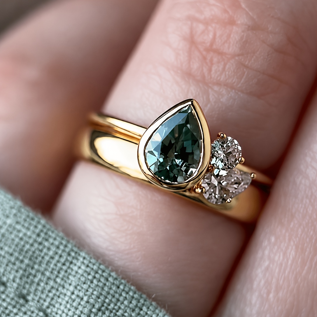 TEMU Set van 2 unieke parelmoervormige ringen met ingelijste kubisch synthetisch zirkoon, stapelbare damesringen geschikt voor diverse gelegenheden