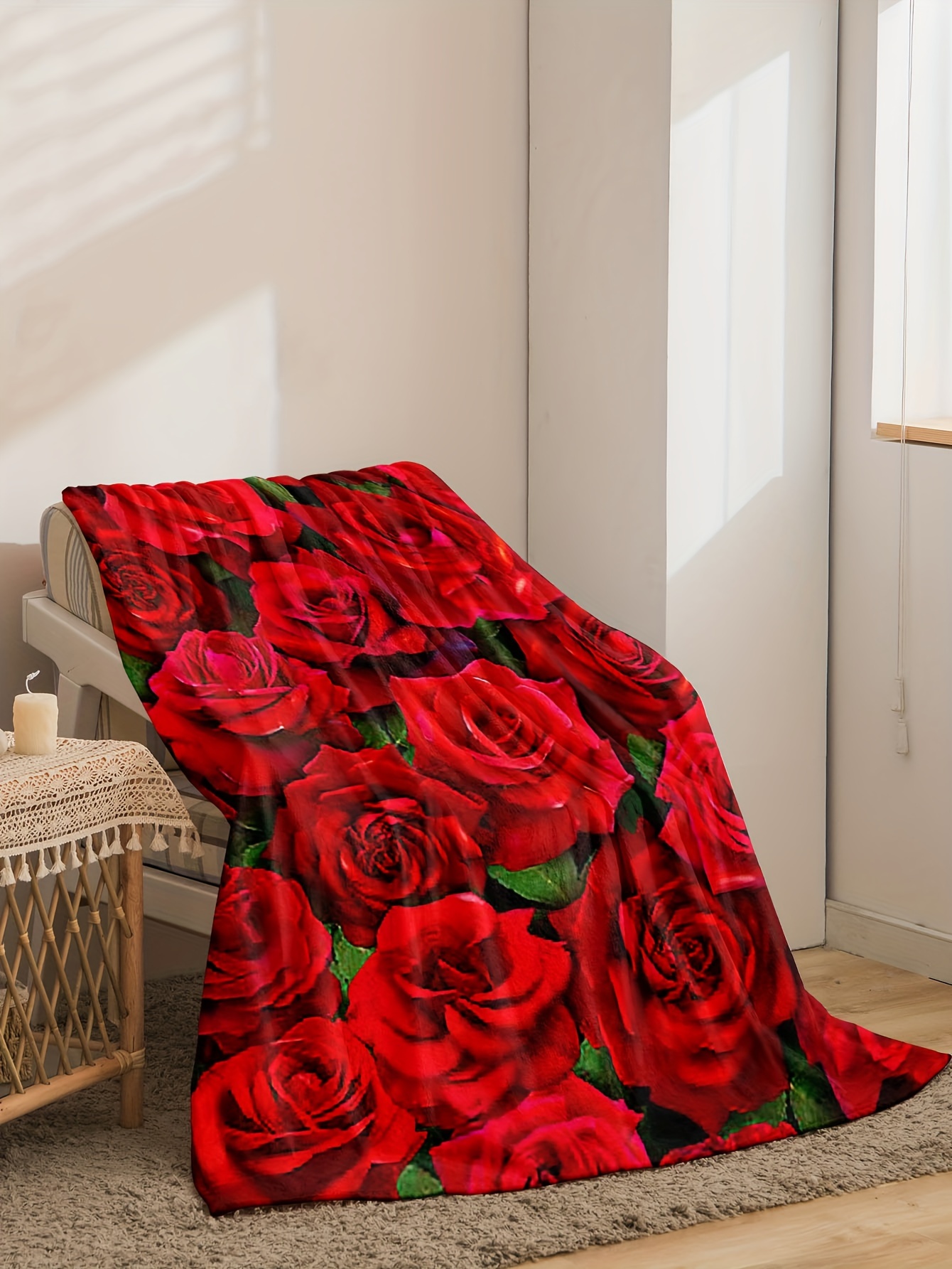 cozy red rose print flannel throw blanket   couch bed office and travel ideal christmas or valentines day gift for girlfriend   digital printed warm cover details 0