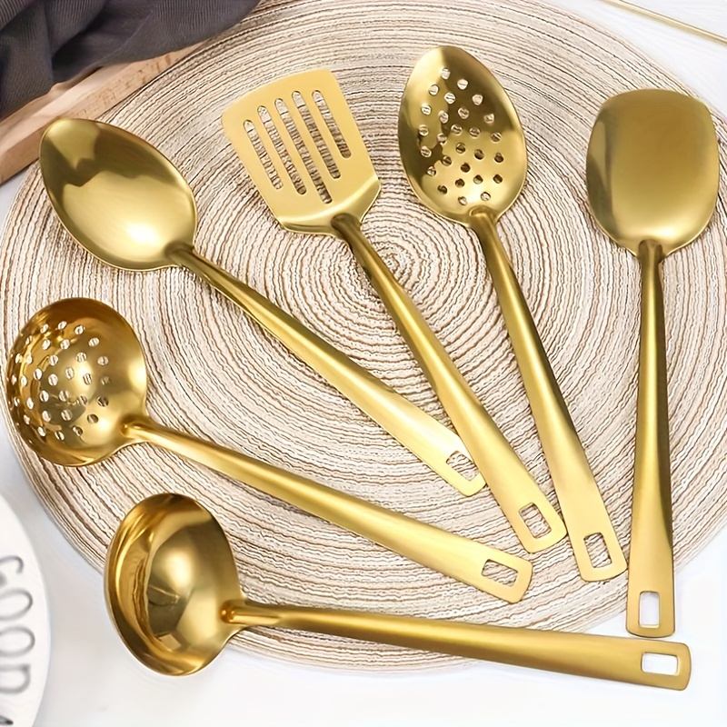 

6pcs Stainless Steel Kitchen Utensil Set - Includes Serving Spoon, Slotted Turner, Ladle & More For Buffet, Restaurant, Banquet, Party - Cooking Tools