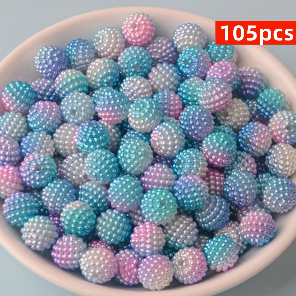 TEMU 105 Stück 10 mm Lonicera-Perlen in Blau+Lila+Pink+gemischtem Farbverlauf – Acryl-Loseperlen für DIY-Hochzeitsdeko, handgefertigte