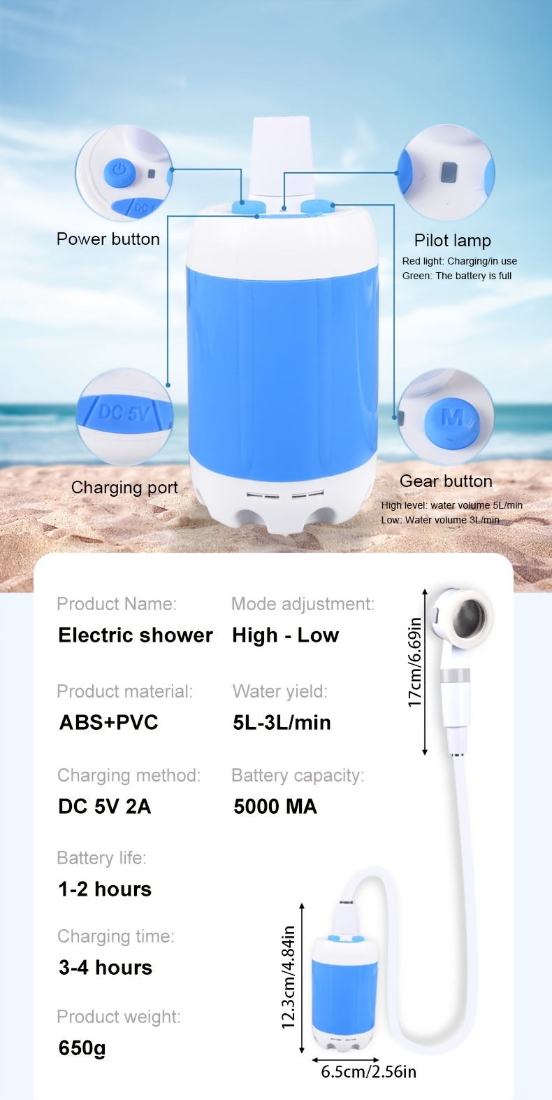 1 set portable shower camping travel shower rv garden handheld camping pump high quality ipx7 Product details 7