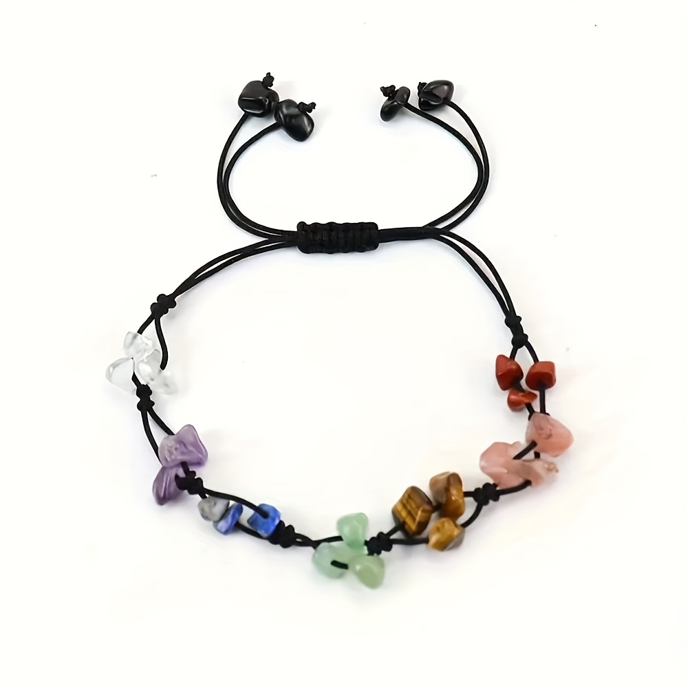 TEMU 1piece Bohemian Style Adjustable Natural Crushed Stone Bracelets, Colorful Irregular Handmade Woven Friendship Couple Jewelry Summer Creative