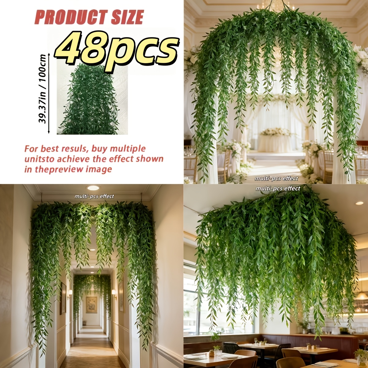 Image of 48pcs Extra-long Deluxe Vine - Elegant Artificial Greenery, Faux Evergreen With Dense, Textured Green Leaves, Enhances Home/outdoor Scene Style, Suitable For New Year, Easter, 's Day, Eid, And Spring