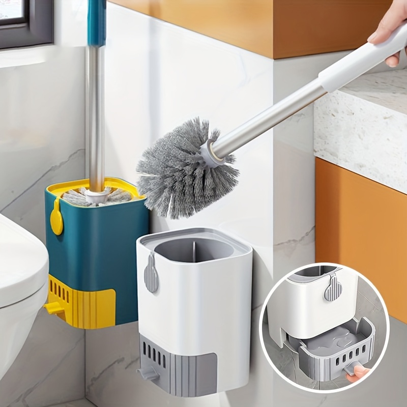 

[compact Size] Space-saving Toilet Brush Set With Long Handle & Flexible - , No Dead Angle Design, Includes Wall-mounted Holder - Ideal For Students & Small Bathrooms