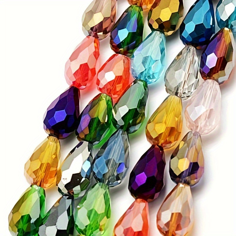 

20pcs 8x12mm/0.135x0.472in Tear Drop Glass Beads Vertical Hole Faceted Glass Spacer Beads For Bracelets Necklace Earring Diy Jewelry Making Craft Multi-color