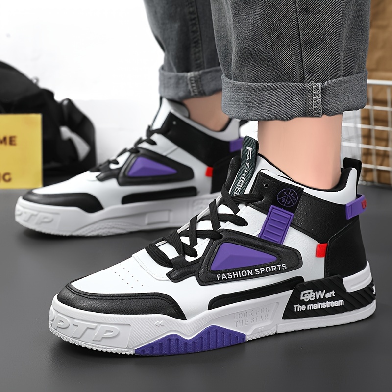 Comfy Men's High Top Skateboard Shoes - Trendy Color Block Non Slip Lace Up Sneakers for Outdoor Activities