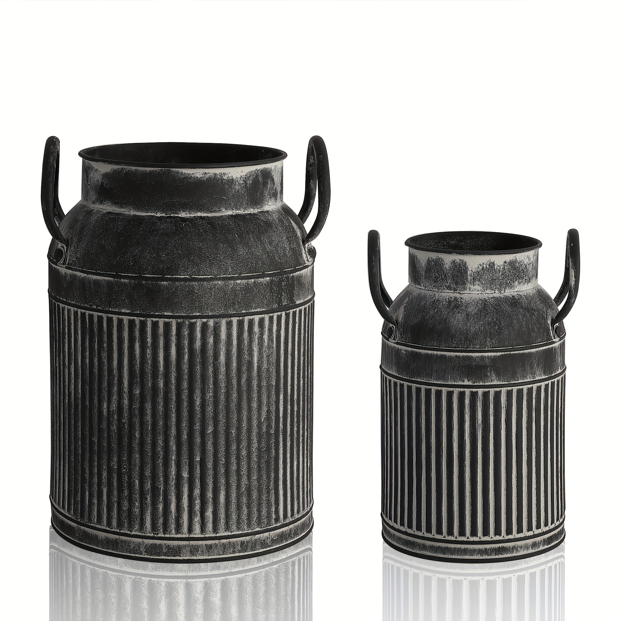 TEMU 2 pièces Seaux à Fleurs Métal Vintage Rustique - Pot de Lait Métal Style Ferme Rustique, Rayé, Design Cylindre Rond pour Décoration d'Intérieur