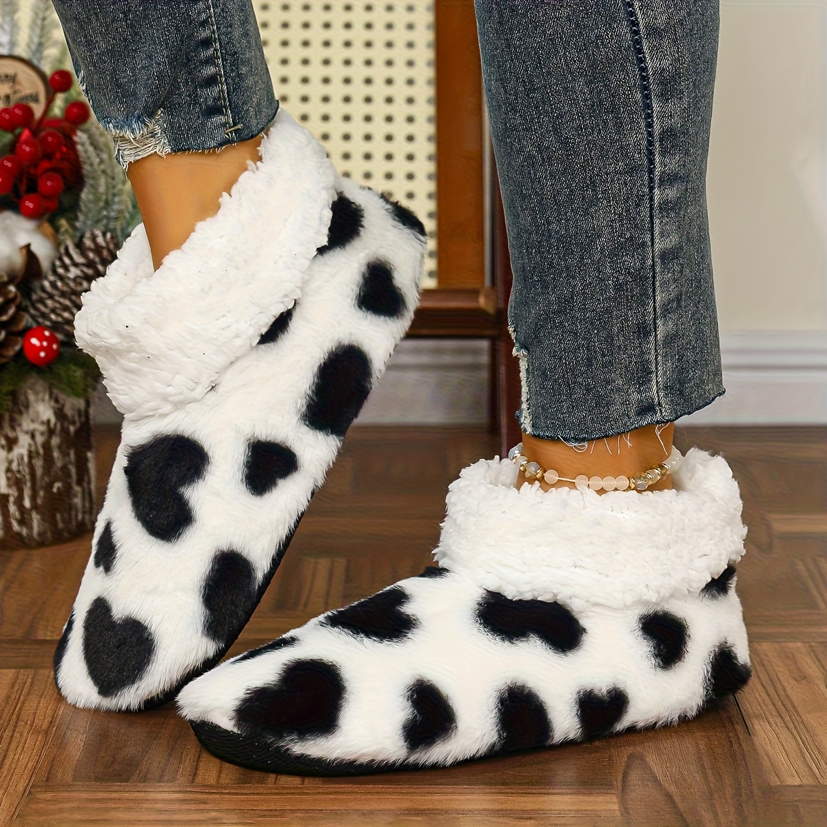 TEMU Pantoufles d'intérieur pour femmes / Pantoufles cœur pour couple, chaussures d'intérieur chaudes, confortables et légères / Doublure douce pour