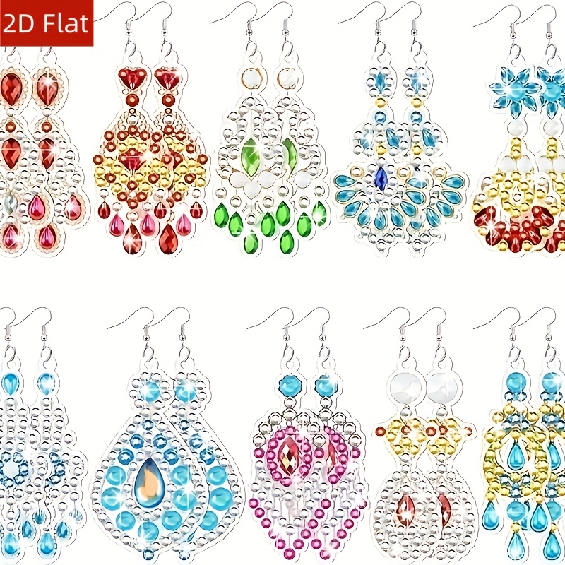 TEMU Kit de boucles d'oreilles de peinture diamant 20 pièces, , boucles d'oreilles d'art de peinture diamant, de perçage à point double face avec