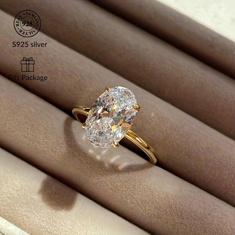 Golden S925 Silver Ring with Oval Claw Setting