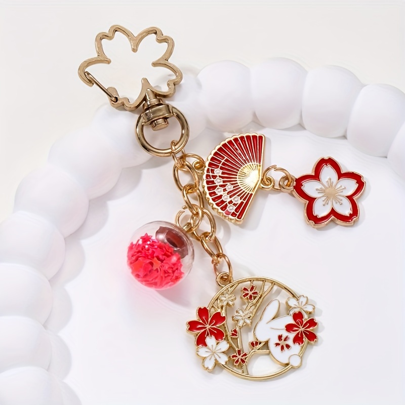 1pc Fan Rabbit Flower Glass Ball Keychain