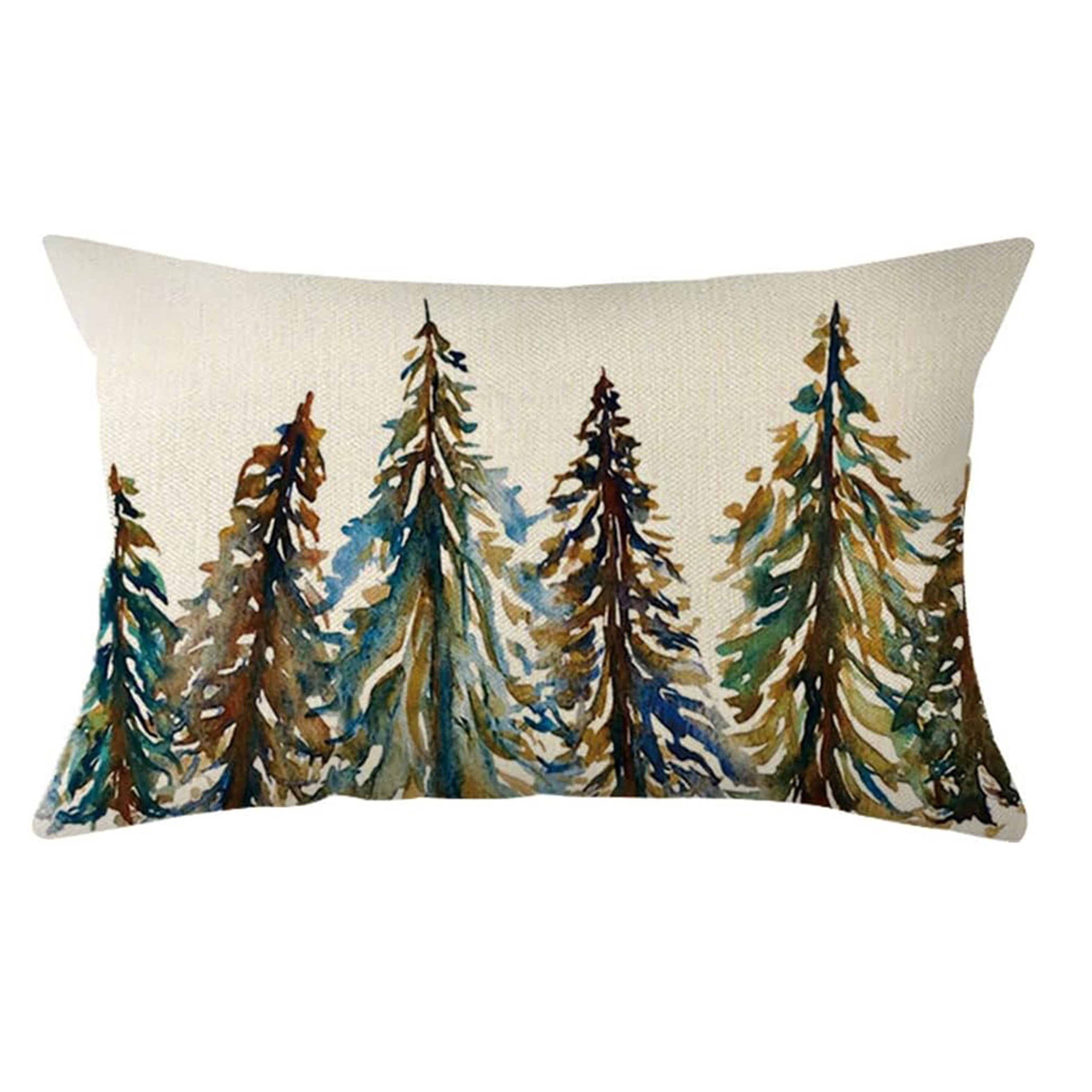 

1pc Contemporary Christmas Pine Tree Lumbar Pillow Cover, 12x20 Inch, Mixed Color, Zipper Closure, Machine Washable, Linen Fabric, Farmhouse Style Sofa Cushion Case For Home Decor