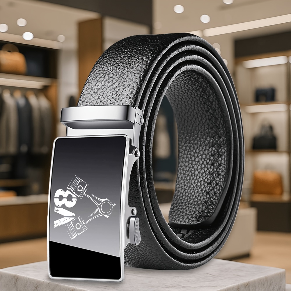 TEMU V8 Series Exquisite Printed Men's Novelty Belt, Premium Versatile Fashion Vintage With Two-color , High-end Travel Unisex Belt, Essential Belt