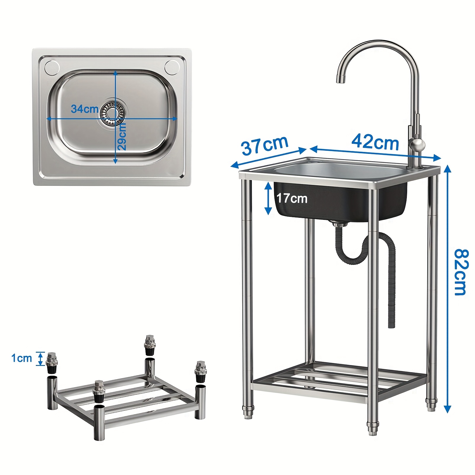 Image of A Single-slot Stainless Tube Sink Durable, Space-, And Essential For Rental . With A Faucet, Suitable For Rvs, Garages, And Gardens.