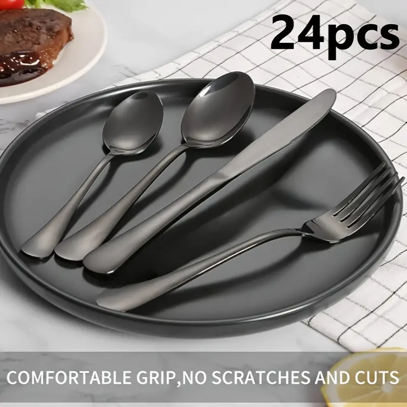 black 24pcs set stainless steel cutlery set with knife spoon and fork weddings valentines day and new year gifts Product details 0