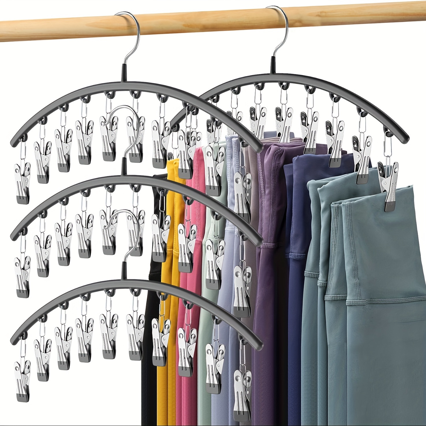 

10-clip Space-saving Curved Hanger - Pants, Leggings, Ties, Scarves & Hats - Closet Organizers And Storage, Bedroom - Space Saving For Organization Of Bedroom, Bathroom, Closet, , Home, Dorm, Travel