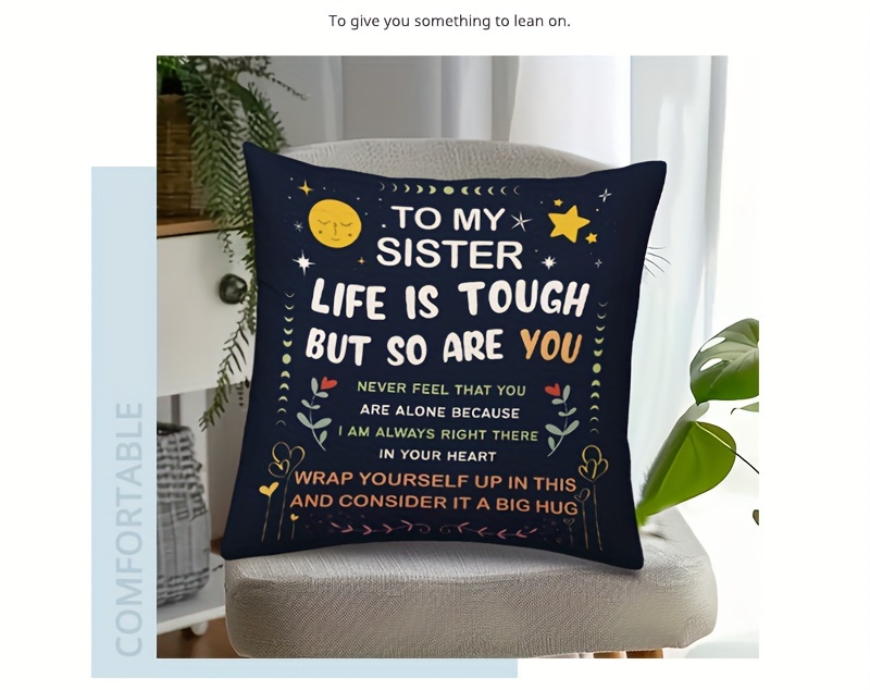 1pc   inspirational sister throw pillow cover 17 7x17 7 inch black polyester with zipper to my sister   tough message double sided print   home office decor machine washable insert not included details 4