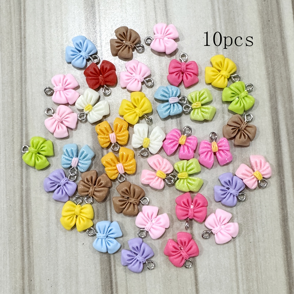 TEMU 10pcs Mixed Color Random Simulation Micro Bow Cartoon Cute Resin Pendant Handmade Jewelry Chain Charms Creative Gift Earrings Necklace Keychain