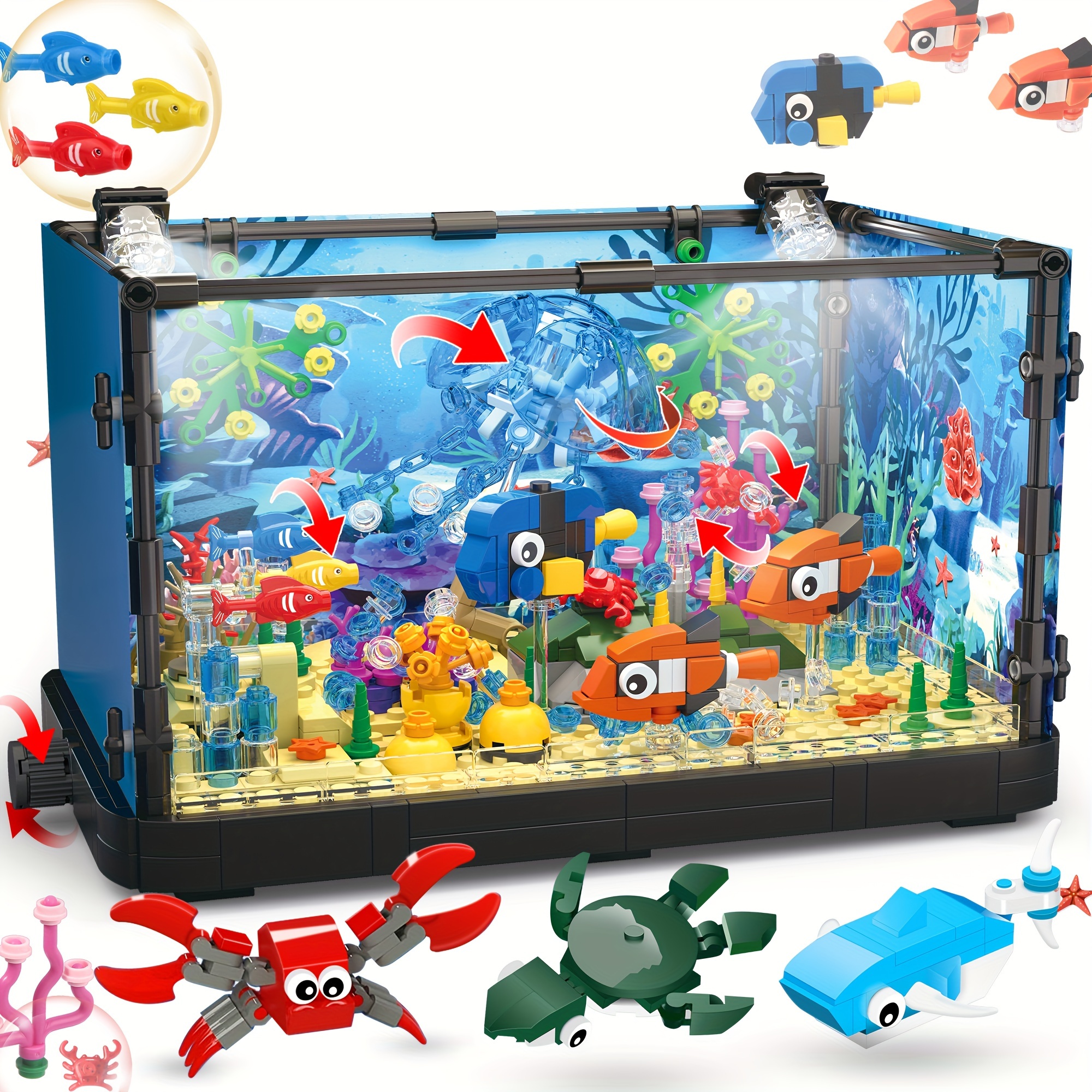 

Fish , Lighting Aquarium Building Sets For Adults And Kids Including Ocean Jellyfish, Dolphin, Turtle, Crab, Animal Building Toys For Boys Age 8-12, 725pcs