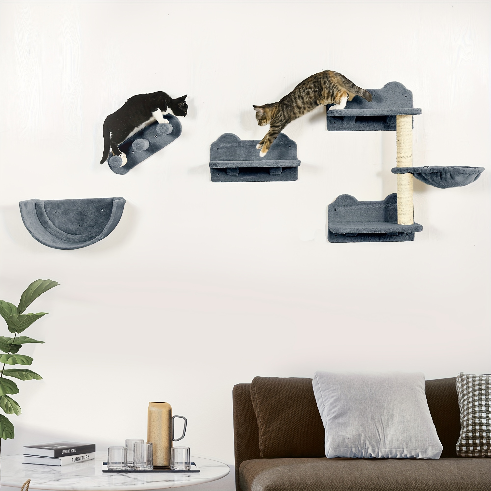 

Pawhut Cat Wall Shelves, 4pcs Cat Wall Furniture Cat Climbing Shelf With Cat Hammock, 3 Steps, Perches, Scratching Post, For Sleeping, Playing, Gray