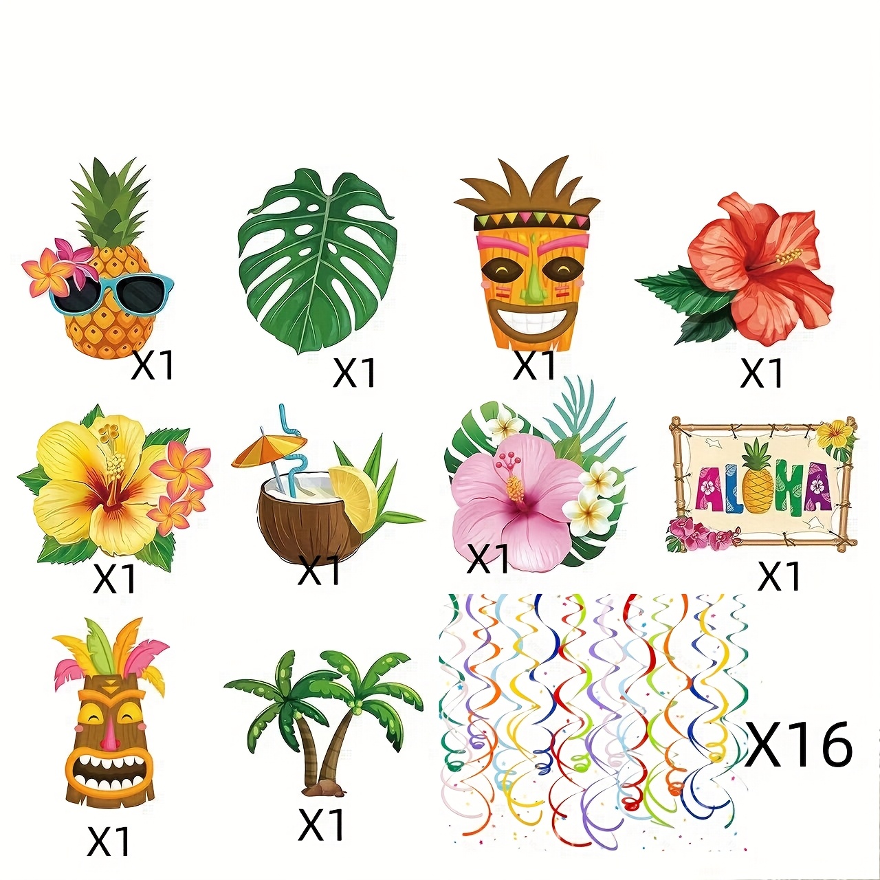 Image of 26pcs, Hawaiian Luau Party Hanging Decorations, Aloha Party Hanging Swirl Ceiling Decorations For Summer Tropical Beach Birthday Party Supplies, Halloween Decorations & Christmas Decorations