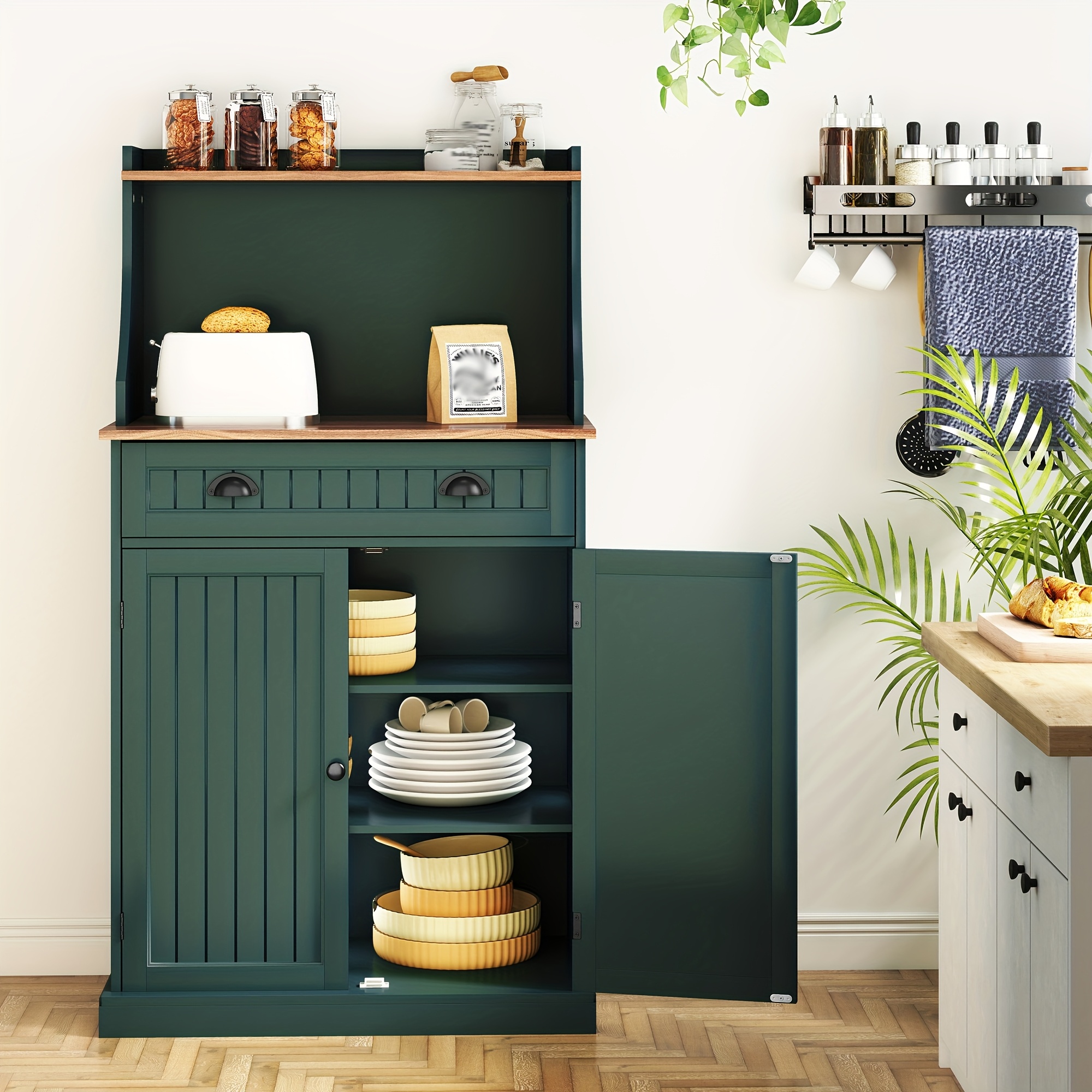 Double-door Storage Cabinet With Adjustable Shelves & Microwave Rack - Multi-scene Use For Kitchen/living Room/bedroom/dining Room/garage, Multiple Colors Optional.