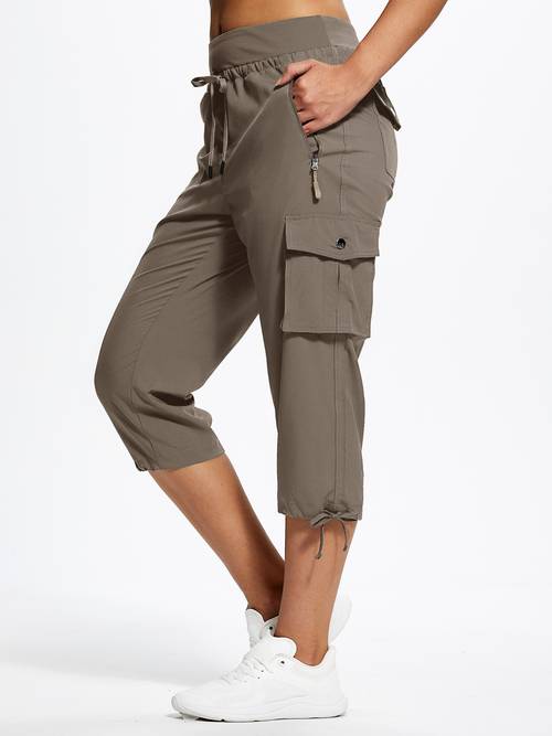 womens quick dry lightweight hiking capri pants with multiple pockets durable cargo shorts for outdoor travel casual wear machine washable solid hiking essentials functional fashion
