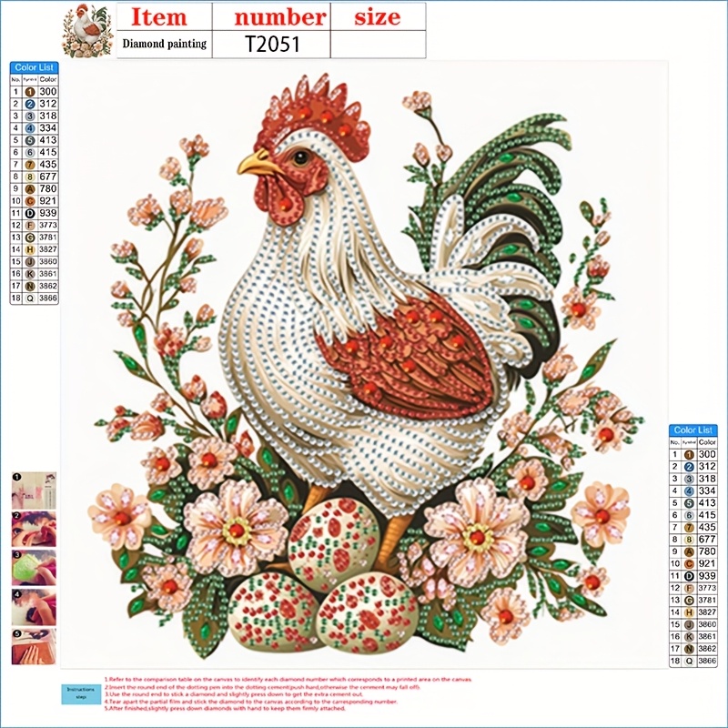 TEMU 5d Diy Diamond Painting Kit For Adults - Rooster And Eggs, -inch Canvas, Unique Irregular Diamonds, Perfect Halloween & Christmas Gift, Festive
