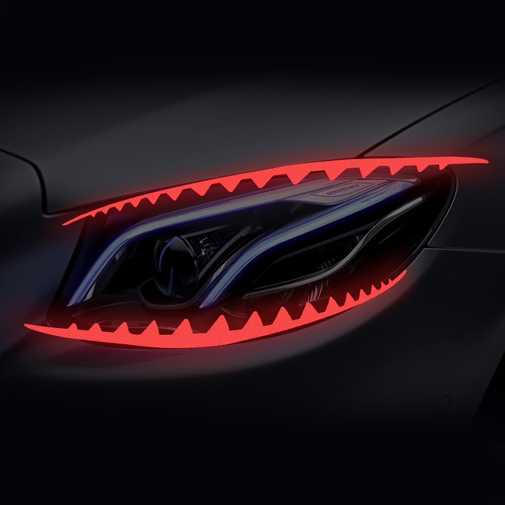 Image of 2pcs Shark Eyeliner Car Headlight Decals Reflective Vinyl Sticker, Pair Of Sawtooth Shape Eyeliner Sticker For Cars Self-adhesive Vinyl Decal Bumper Stickers For Vehicle Light Decoration