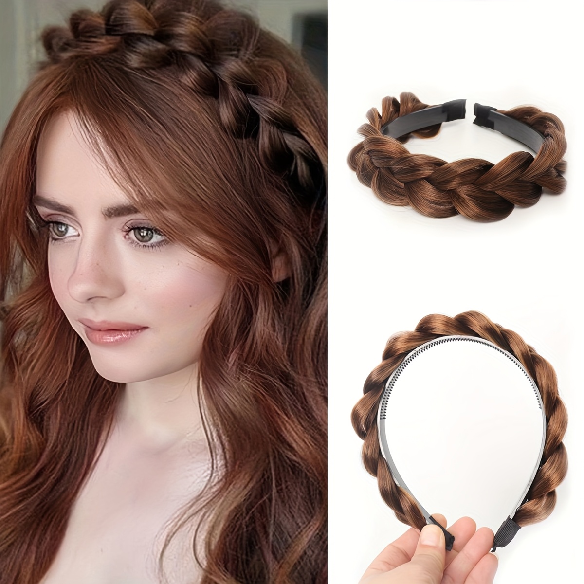 French Braided Wig Headbands for Women Straight Hair Braided Hair  Accessories with Black Brown Color Options, Secure Clip-* for Daily Use 