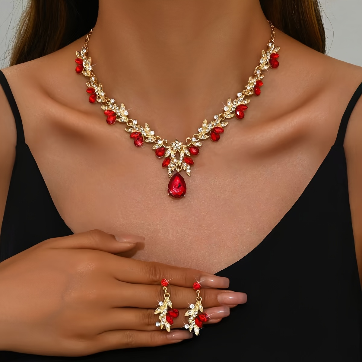 TEMU Elegant And Fashionable 2pcs Necklace And Earring Set, A And Luxurious Bridal Wedding Accessory, Suitable For Daily Wear, Balls, Parties, Music