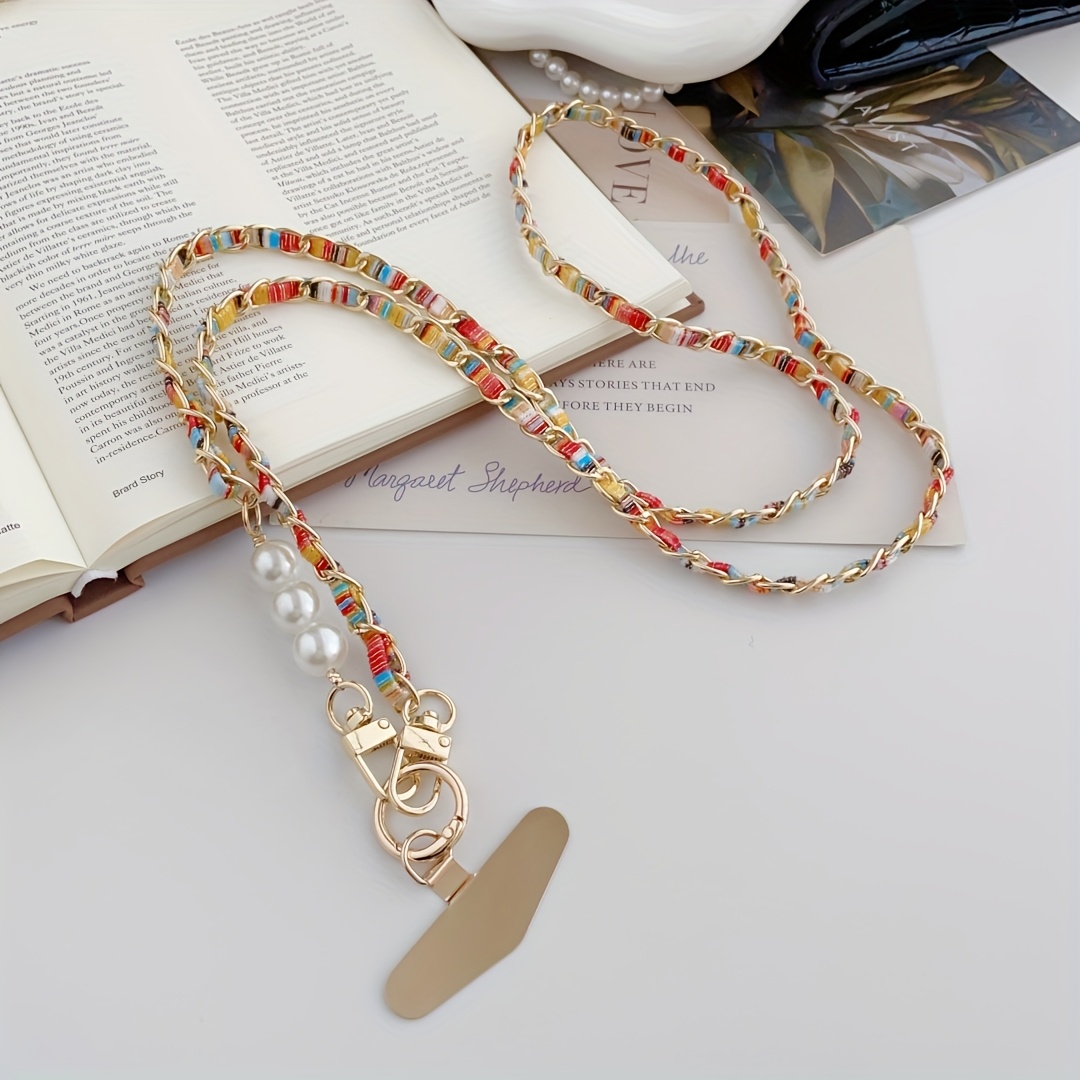 E-shop Goldener Samt Bohemian Style Handy-Lanyard, luxuriöse goldene Samt Stoffbeutel Kette, mit Metallclips, Geschenk für und Freunde