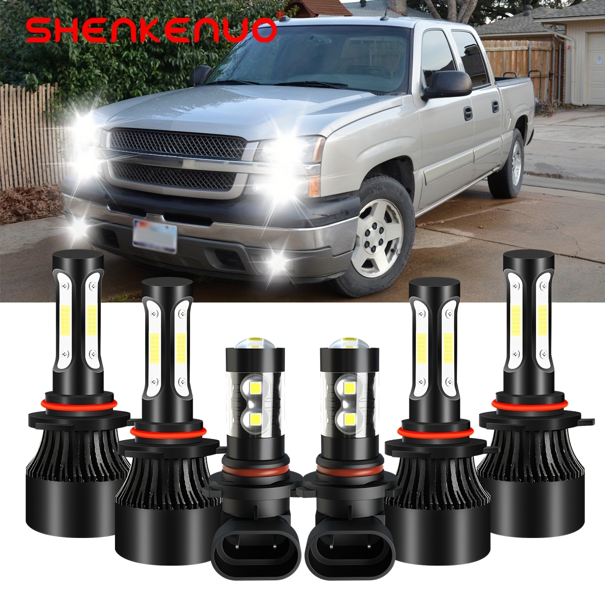 6000k 4-side Led Headlight Bulbs High Light Bulbs Combo For Chevy Silverado 1500 2500 3500 Hd 2003-2006 White Plug And Play Bulbs Kit