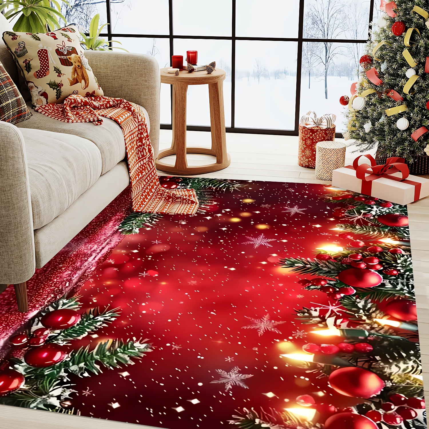 TEMU Tappetino per Soggiorno con Tema Natalizio e Motivo di e , e Confortevole, Assorbente, per , , Studio, Camera da Letto, Decorazione Perfetta per