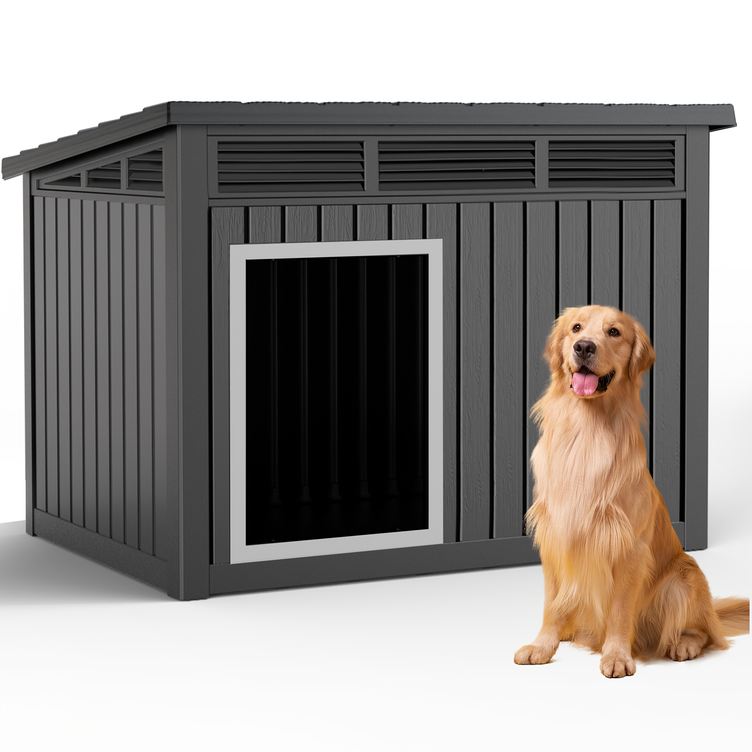 xxxl slant roof resin dog   lift ventilated canopy   design all weather outdoor shelter with uv   for large dogs   households dog furniture garden pet   gift for halloween christmas thanksgiving