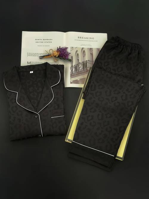 item picture satin leopard jacquard pajama set