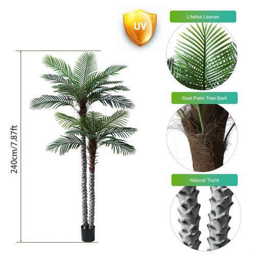 zvezvia tall uv resistant palm tree 240 cm artificial palm tree indoor outdoor tree with real bark and realistic leaves and for office living room yard patio