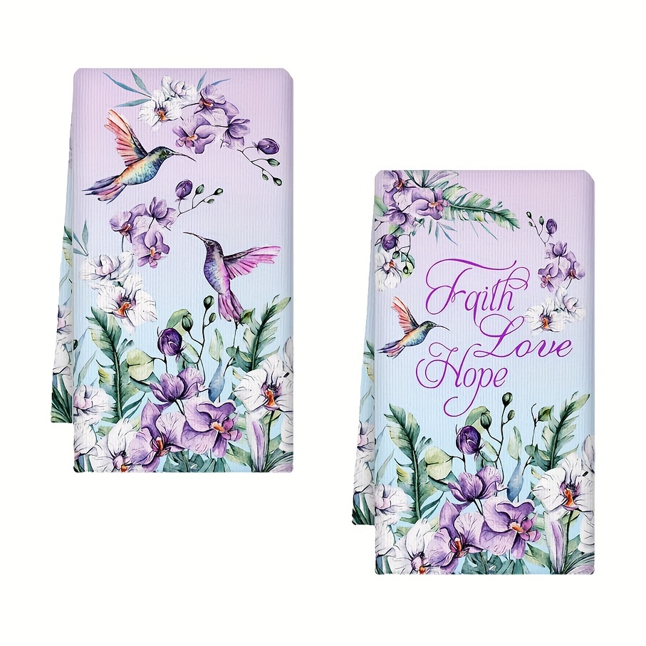 

2-piece Hummingbird & Floral Kitchen Towels - Ultra-soft, Highly Absorbent Microfiber Dish Cloths, Colorful Decorative Tea Towels For Home Decor, Perfect Gift For Bird Lovers, 27.5x17.7in