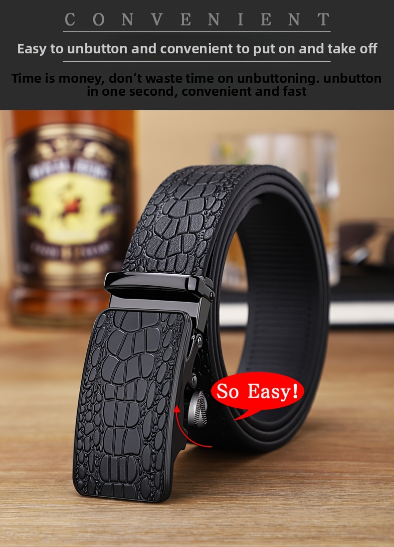 Men's Genuine Leather Belt with Toothless Automatic Buckle - Business Casual Pants Belt. Suitable for Middle-aged and Young Men, Office Attire, Daily Belt, Simple Design, Minimalist Belt, Top-Grain Leather Material, High Quality, Adjustable Waist