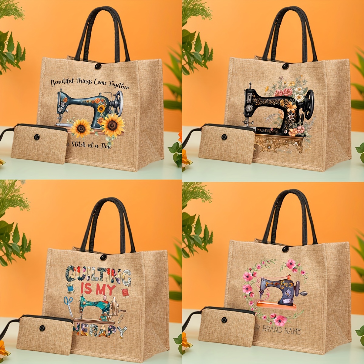 

2pc/set Flower Sewing Machine Tote Bag, Lightweight Travel Beach Bag, Large Capacity Shopping Bag With Coin Purse