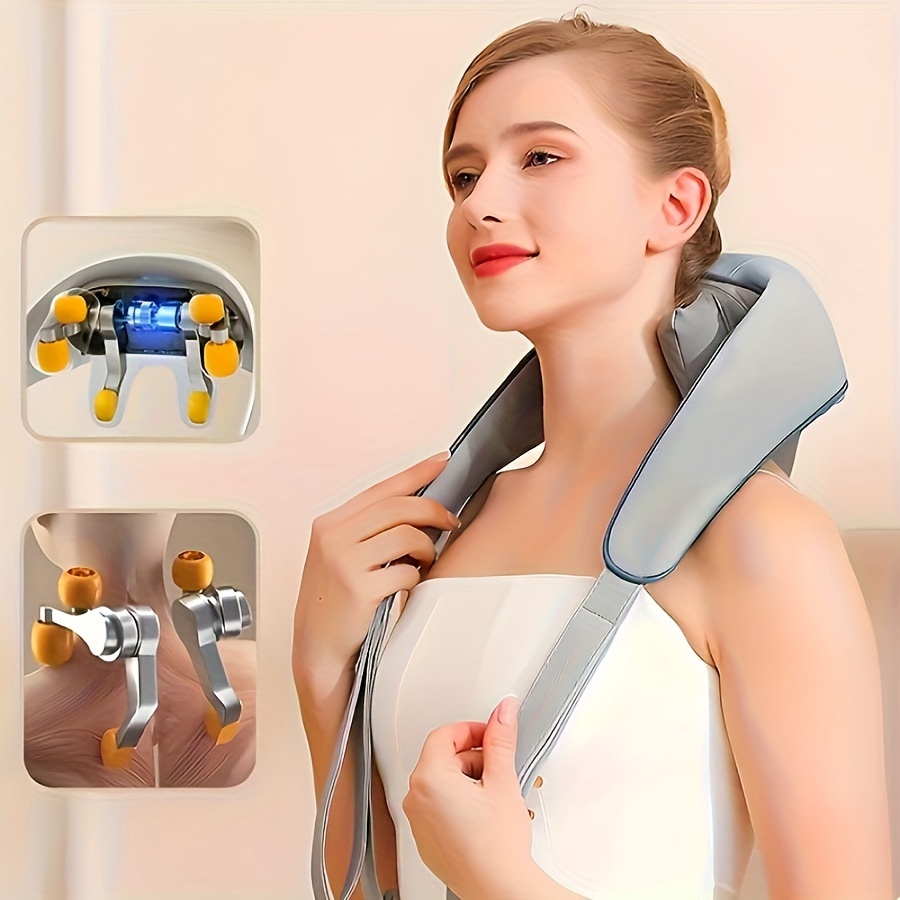 Masajeador de cuello con calor - Masajeador cervical de columna cervical,  con 4 cabezales, 9 tipos de modos de masaje, masajeador de cuello