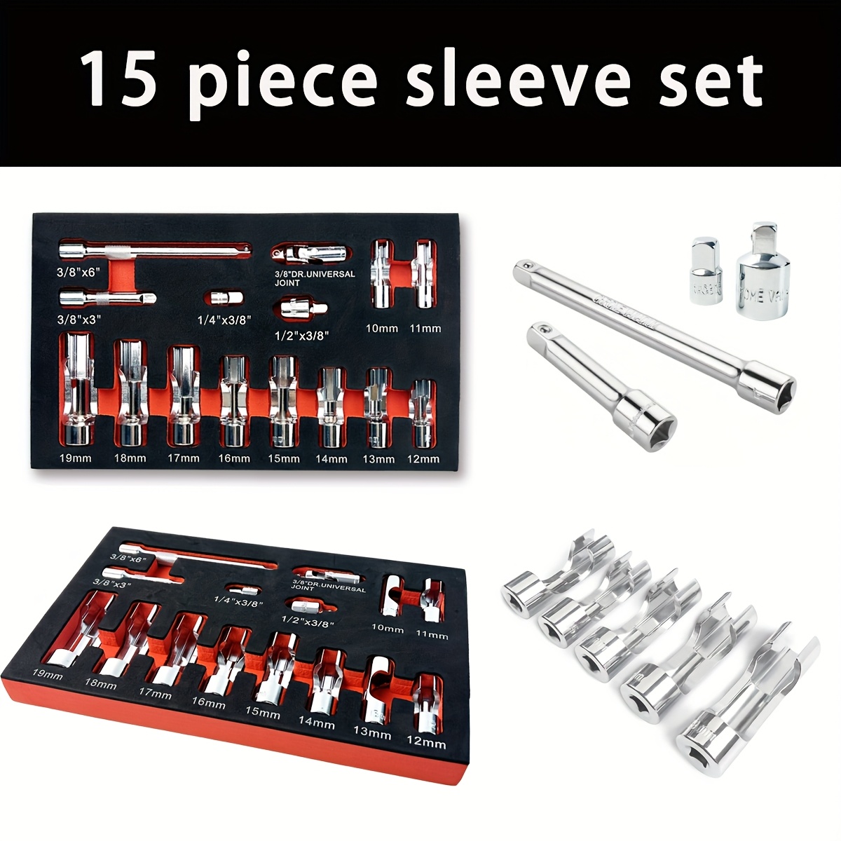TEMU 15pcs Oil Pipe/oxygen Sensor Disassembly Open Socket Wrench For Automotive Pipe Open Socket Tool | With 3/8
