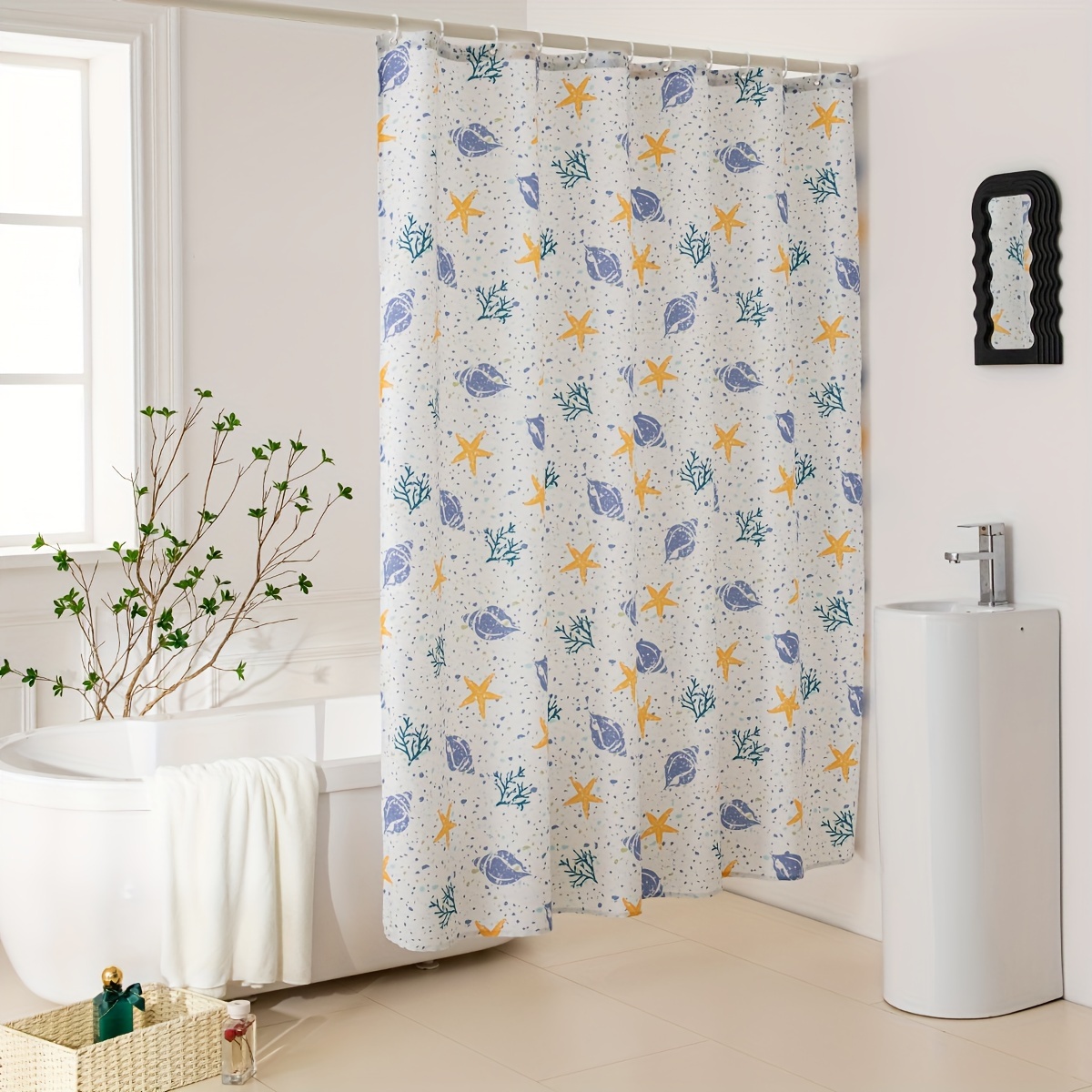 Starfish Conch Printed Shower Curtain Waterproof Shower Temu Canada
