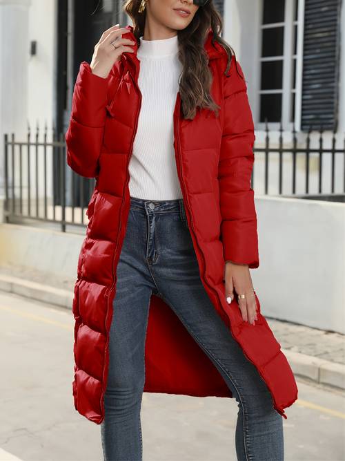 womens long puffer jacket winter warm quilted coat long sleeve zip up with hood