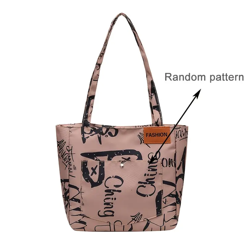 1pc steampunk style oxford cloth tote bag fashion shoulder bag with fixed straps foldable with magnetic closure polyester lined large capacity graffiti letter print shopper details 12
